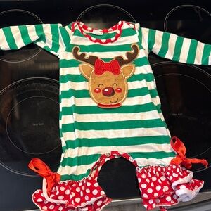 Festive Reindeer Striped Baby Romper